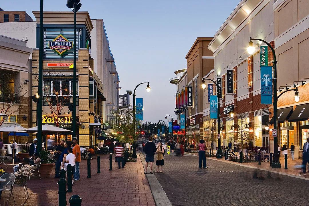 Downtown Silver Spring is a dynamic area filled with restaurants, shops, entertainment venues, and cultural landmarks.